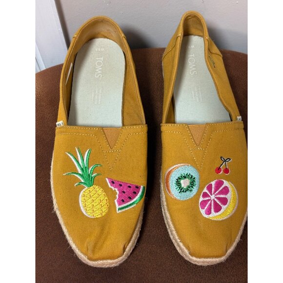 Toms Fruit Embroidery Mustard Color Classics Alpargatas Espadrille Flats 9.5 - Picture 3 of 8